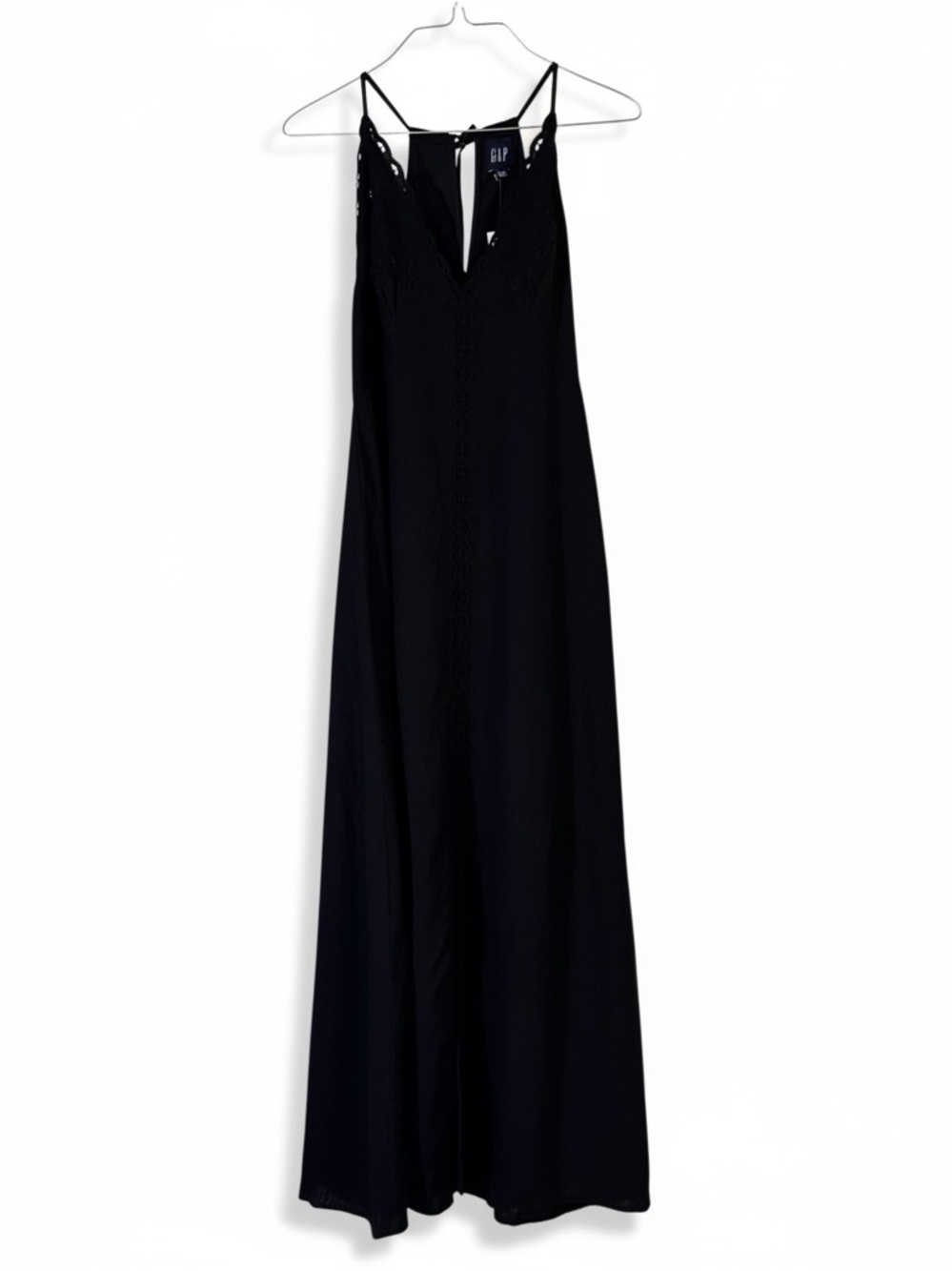 GAP Black Sleeveless Lace-Trim Maxi Dress